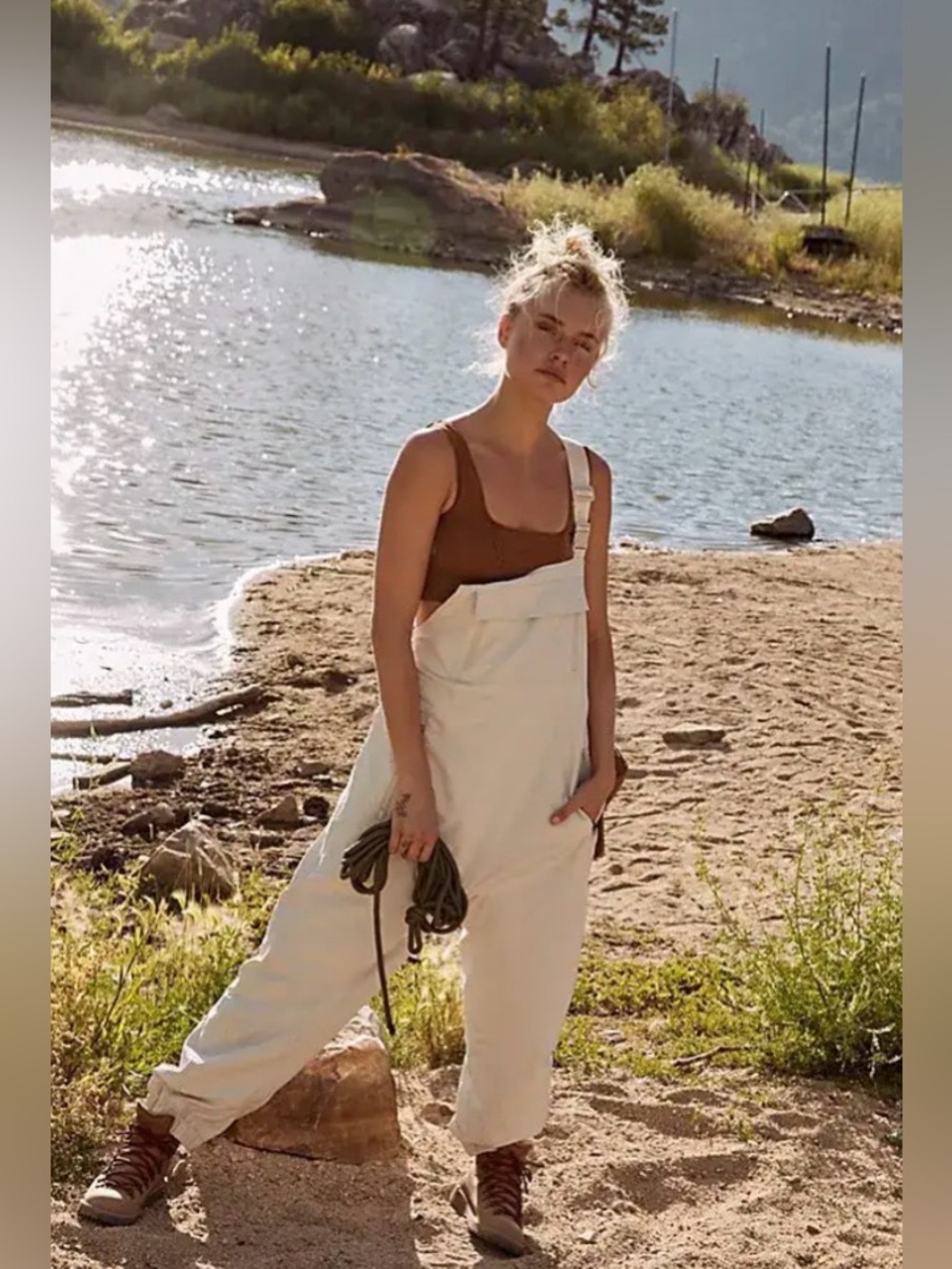 Free People Movement Hit the Hills Overalls XS NWT Ivory Utility Jumpsuit